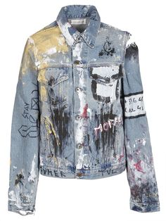 Best price on the market at italist | Faith Connexion Faith Connexion Vandalized Denim Jacket Spring Denim Graffiti Print Outerwear, Spring Denim Outerwear With Graffiti Print, Spring Blue Outerwear With Graffiti Print, Long Sleeve Denim Outerwear With Graffiti Print, Diy Denim Jacket, Denim Jacket Patches, Jean Jacket Outfits, Painted Denim Jacket, Painted Jacket