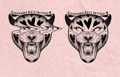 two black and white tiger tattoos on a pink background with the caption's name above them