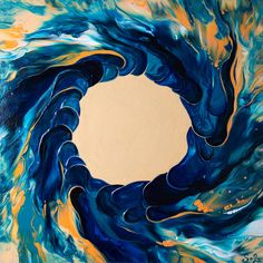 an abstract painting with blue and yellow colors