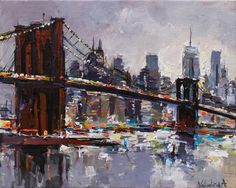 an oil painting of the brooklyn bridge in new york city