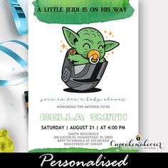 a star wars baby yoda is on his way birthday party printables are available