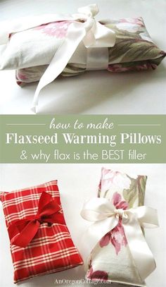 three different types of pillows with the words how to make flaxed warming pillows and why it is the best filler