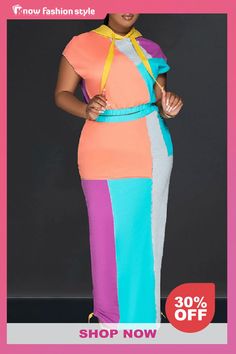 Casual Colorblock Print Short Sleeve Hooded Tops And Maxi Skirt Vacation Two Pieces Maxi Skirt Sets Casual Pink Patchwork Skirt, Multicolor Color Block Skirt For Summer, Summer Multicolor Color Block Skirt, Fitted Multicolor Color Block Skirt, Skirt Sets, Hooded Tops, Two Piece Dress, Wholesale Fashion, Piece Dress