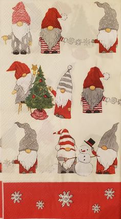 christmas gnomes and snowmen on white paper napkins