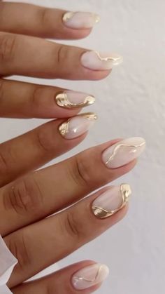 Gold Chrome Nails, Hoco Nails, Chrome Nails Designs, Formal Nails, Homecoming Nails, Neutral Nails