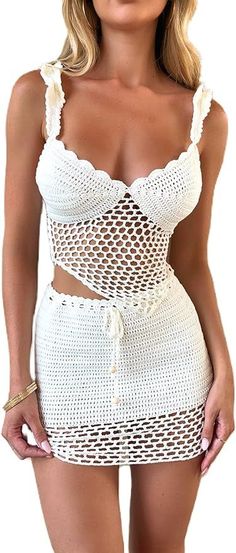 Short Skirts Outfits, Tube Top And Skirt, Amazon Outfits, Bodycon Casual, Rock Outfit, 2 Piece Skirt Set, Beach Skirt, Crop Top Skirt, Crochet Inspo