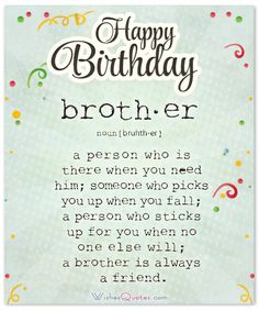 a birthday card with the words, happy birthday brother and an image of a person who is