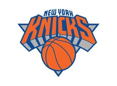 the new york knights logo with an orange and blue basketball on it's side