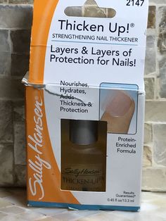 New in Box Sally Hansen Thicken Up! Strengthening Nail Thickener for Layers & Layers of Protection for Nails. Nourishes, Hydrates, Adds Thickness & Protection. Protein-Enriched Formula #2147 .45 fl oz / 13.3 ml Box is a little torn up but product is new inside. Comes From a Smoke-Free Environment! Payment:  Please make one single payment for combined shipping. Please place items in your cart or click on the shipping tab to see the combined shipping rates. Please contact us before you place your Nail Thickener, Sally Hansen Miracle Gel Colors, Sally Hansen Miracle Gel, Garden On A Hill, Brittle Nails, Nail Strengthener, Nail Fungus, Sally Hansen, Gel Color