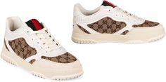 Step up your sneaker game with these chic, comfortable kicks that blend classic design with modern flair. Perfect for any look, from dressed-down to dressed-up, they’ll be your new go-to favorites. Trust us, your feet will thank you. Beige and ebony original GG fabric with white leather trims Web detail on tongue Gucci lettering with interlocking G on the back Lace-up closure Rubber sole Height: 3.4cm Gucci Elegant, Web Detail, Sneaker Games, Leather Cap, Classic Sneakers, Beach Tote Bags, Canvas Sneakers, Handbag Backpack, Lanvin