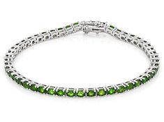 8.16ctw Oval Chrome Diopside Rhodium Over Sterling Silver Tennis Bracelet. Measures Approximately 0.12"W. Box Clasp. Green Oval Tennis Bracelet As Gift, Green Oval Tennis Bracelet For Gift, Yellow Watches, Silver Tennis Bracelet, School Jewelry, Popular Jewelry, Box Clasp, Tennis Bracelet, Turquoise Jewelry