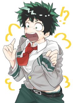 an anime character with black hair and green eyes wearing a white shirt and red tie