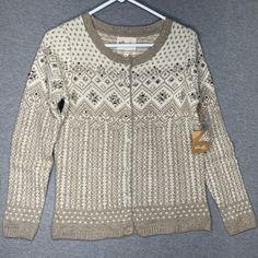 Telluride Clothing Co Sz M Fair Isle Sweater Cardigan Lambswool Embellished Nwt Fall Nordic Sweater Coat With Fair Isle Pattern, Nordic Fair Isle Sweater Coat For Fall, Nordic Style Fair Isle Sweater Coat For Fall, Cream Fair Isle Pattern Outerwear For Fall, Cream Fair Isle Outerwear For Fall, Scandinavian Long Sleeve Sweater For Fall, Scandinavian Style Long Sleeve Cardigan For Fall, Nordic Knitted Fall Cardigan, Nordic Knitted Cardigan For Fall