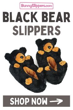 What could be sweeter than two fuzzy black bears? Made with the ultra soft black fur, smiling faces, and the cutest little paws, they might inspire you to hibernate, or eat some huckleberries. Moose Slippers, Polar Bear Paw, Bearpaw Slippers, Paw Slippers, Kids Spa, Spa Slippers