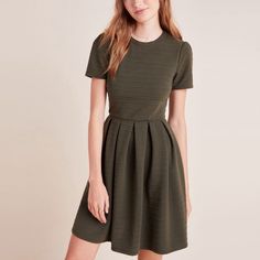 Htf Anthropologie Maddie Mini Dress By Hutch Color Dark Green Size S Crafted With Subtle Texture For A Modern Finish, This Timeless Dress Is The Perfect Choice For Work, Play, And Everything In Between. Nwt. Polyester, Spandex; Polyester Lining Side Slant Pockets Fit-And-Flare Silhouette Back Zip Dry Clean Approximate Measurements Pit To Pit 18” Waist 14” Flat Falls 37" From Shoulder Chic Green Fitted Short Sleeve Dress, Chic Fitted Green Short Sleeve Dress, Green Mini Length Short Sleeve Dress, Green Fit And Flare Dress With Short Sleeves, Fit And Flare Green Dress With Short Sleeves, Knee-length Dress With Pleated Waist For Brunch, Knee-length Brunch Dresses With Pleated Waist, Fitted Green Dress With Pleated Waist, Fitted Midi Dress With Pleated Waist For Brunch