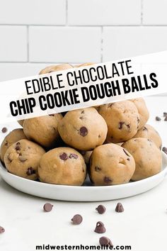 chocolate chip cookie dough balls on a white plate