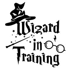 the wizard in training logo is shown with a hat and wand on it's head