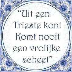 an ornate blue and white frame with the words,'til een tristee ko