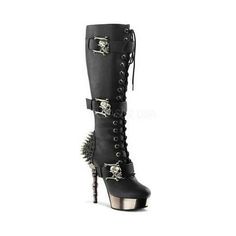 Alternative, defiant, and nonconforming enthusiasts need look no further than Demonia for the most cutting-edge, beyond-the ordinary footwear. This lace-up knee-high boot features spiked studding on the back of the ankle and a side zipper. Size: Size 10.  Color: Multicolor.  Gender: female.  Age Group: adult. Biker Clothes, Alternative Women, Chrome Skull, Exotic Shoes, Goth Shoes, Gothic Boots, Female Inspiration, Gothic Shoes, Attitude Clothing