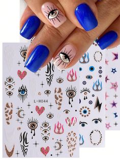 3pcs Evil Eye Nail Stickers Glitter Blue Gold Eye Design Nail Art Decals Glitter Fire Flame Star DIY Pattern Self Adhesive Manicure Halloween Sliders Nail Decoration For Women GirlI discovered amazing products on SHEIN.com, come check them out! Halloween Sliders, Manicure Halloween, Evil Eye Nail, Halloween Mode, Plants Pattern, Nail Art Decals, Fire Flame, Nail Art Stickers Decals