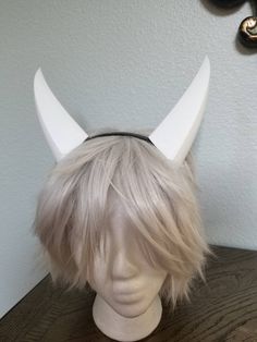 White Horns, White Halloween Costume Ears, Dragon Horns Aesthetic, White Halloween Costume Accessories With Ears, White Costume Accessories With Ears, White Halloween Costume Headband, White Adjustable Costume Accessories For Cosplay, White Themed Costume Accessories With Cat Ears, White Costume Ears For Cosplay