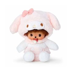 a small doll dressed in a pink bunny outfit