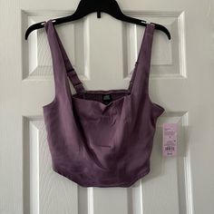 Women's Satin Corset Tank Top - Wild Fable Lavender Size Small, Made In China, Lavender Purple, New With Tags, Armpit 34”, Tall 18” 97% Polyester, 3% Spandex Fitted Purple Camisole For Spring, Elegant Purple Camisole For Summer, Purple Camisole For Night Out In Spring, Elegant Purple Summer Camisole, Chic Fitted Purple Camisole, Fitted Lavender Camisole Top, Fitted Lavender Camisole, Lavender Sleeveless Crop Top, Urban Outfitters Corset Purple