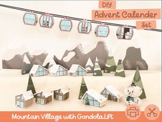 the mountain village with gondoli lift is made out of paper