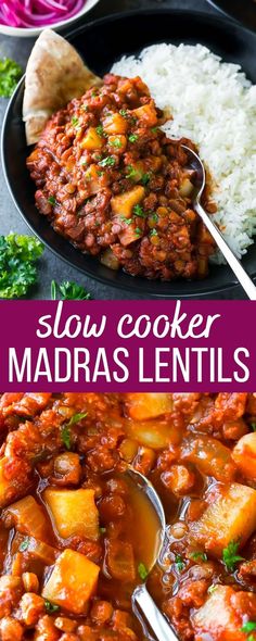 madras lentils with pita and rice Lentil Recipes Crockpot, Lentil Side Dish, Air Fryer Recipes Uk, Lentil Recipes Healthy, Vegetarian Slow Cooker Recipes, Slow Cooker Lentils, Vegan Slow Cooker, Lentil Dishes, Slow Cooker Vegetarian