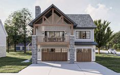 this is an artist's rendering of a two - story house with garages