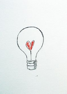 a drawing of a light bulb with two hearts in it