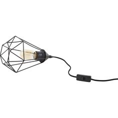 a wire lamp with a light bulb attached to it's end and an electrical cord connected