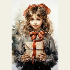 Christmas Girl With Cat and Gift Watercolor Clipart Book - Etsy Victorian Christmas Cards, Images Noêl Vintages, Japan Illustration, Christmas Girls, Vintage Christmas Images, Christmas Bedroom, Grayscale Coloring, Christmas Scenes, Victorian Christmas