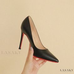 Lasaky - Slim-Toed Comfort Black High Heels for Every Occasion Black High Heel Court Shoes With Red Sole, Black High Heels With Red Sole, Fitted Black Court Shoes With Red Sole, Black Heels With Red Sole And Almond Toe, Black Almond Toe Heels With Red Sole, Black Court Shoes With Red Sole And Round Toe, Black High Heel Sandals, Black Stilettos, Super High Heels