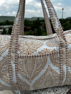 Travel Cotton Duffle Bag, Weekend Bag And Handmade Quilted Shoulder Bag Beige Color by VintageSewingTextil on Etsy Quilted Shoulder Bag, Sac Week End, Weekend Bag, Duffle Bags, Travel Duffel, Duffel Bags, Fitness Studio, Everyday Carry, Cotton Quilts