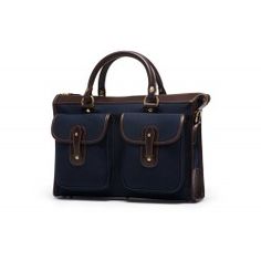 Mens Leather Briefcase | Examiner No. 5 Navy Twill | Ghurka Classic Briefcase With Leather Trim For Business Trips, Classic Formal Briefcase With Leather Trim, Classic Rectangular Briefcase With Leather Trim, Business Laptop Bag Satchel With Leather Trim, Business Briefcase With Leather Trim, Classic Leather Trim Satchel Briefcase, Formal Leather Trim Satchel Briefcase, Classic Business Satchel With Interior Card Slots, Rectangular Briefcase With Leather Trim For Formal Use