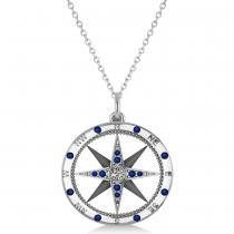 Compass Pendant Blue Sapphire & Diamond Accented 14k White Gold (0.19ct) White Gold Compass Design Necklace, Round Diamond Jewelry With Compass Design, Diamond Compass Design Round Jewelry, White Gold Jewelry With Compass Design, Compass Pendant Necklace, Gold Evil Eye Necklace, Luck Necklace, Necklace Evil Eye, Good Luck Necklace