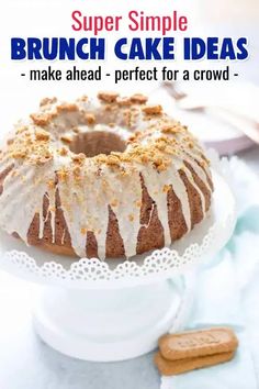 a bundt cake with icing on a white plate