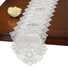 Delicate Crochet Lace Floral Table Linens to Instantly Add a Touch of Style and Elegance Description Beautiful and intricate crochet lace details make these table linens a gorgeous way to decorate your home. The white linens have lovely floral details and are perfect on their own or on top of a coordinating tablecloth (sold separately). Machine wash. Polyester; imported. Choose: Runner (74" x 16") or Square (35 3/8"Sq.). Material TypePolyester Crochet Blanket Tutorial, Diy Placemats, Table Runner Diy, Crochet Table Runner Pattern, Intricate Crochet, Rose Garland, Floral Table Runner, Crochet Cover Up, Crochet Table Runner