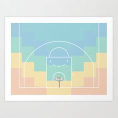 an illustration of a basketball court in pastel colors