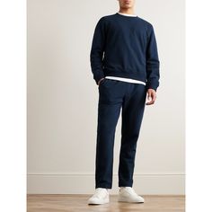 DESIGNED BY MR PORTER. Mr P. understands that the basics are just as important as the statement pieces in your wardrobe. This sweatshirt is cut from cotton-jersey that has a soft, plush handle and is designed for a relaxed fit. This product is part of Mr P.'s PERMANENT collection, a range of premium everyday staples designed to form the foundation of the modern man's wardrobe. Cotton Athleisure Sweatshirt For Everyday, Cotton Sweats With Ribbed Cuffs And Straight Hem, Cotton Sports Sweats With Ribbed Cuffs, Cotton Sweats With Ribbed Cuffs For Sports, Cotton Sports Sweatshirt With Ribbed Cuffs, Navy Athleisure Sweatshirt With Ribbed Cuffs, Cotton Sportswear Sweats With Ribbed Cuffs, Cotton Athleisure Sweatshirt With Ribbed Collar, Sporty Cotton Sweatshirt For Loungewear