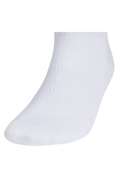 Classic 3-stripes branding marks sporty quarter-length socks knit from soft, stretchy yarn with targeted mesh ventilation and cushioning for all-day comfort. Pack of six pairs Polyester/spandex Machine wash, tumble dry Imported Adidas Sporty Socks For Sports, Adidas Sporty Socks With Logo, Sporty Adidas Socks For Sports, Sporty Adidas Socks, Sporty White Slip-resistant Socks, White Slip-resistant Sporty Socks, Adidas Breathable White Socks, Adidas White Breathable Socks, White Breathable Adidas Socks