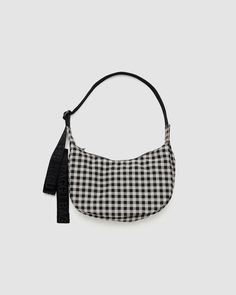 Small Nylon Crescent Bag : Black & White Gingham - Baggu Eco Hair, Baggu Bags, Golden Family, Crescent Bag, Scrap Material, Crescent Shape, Hair Shop, Large Bag, Sock Shoes