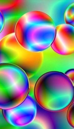 colorful bubbles are floating in the air