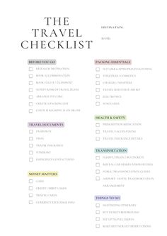 the travel checklist is shown in this image