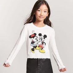 New With Tags. Beautiful Mickey And Minnie Print. Playful School Top For Fall, Playful Fitted Tops For School, Cute Tops For School In Fall, Cute Fall School Tops, Trendy Character Print Tops For School, Cute Cotton Top By Forever 21, Cute Forever 21 Graphic Print Tops, Cute Fall Tops For School, Kids Aesthetic