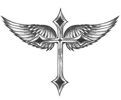 a cross with wings on it