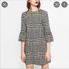 Size : Xs L= 34 A-A = 17 Condition : New With Tags Color : Black White Comments : Comfort Style Fit. Ships Fast - Bundle To Save G2: 3336 Chic A-line Plaid Dress, Elegant Mini-length Plaid Dress, Elegant Mini Length Plaid Dress, Elegant Plaid Mini Dress, Chic Knee-length Plaid Mini Dress, Chic Plaid Knee-length Mini Dress, Spring Office Tweed Dress With Houndstooth Pattern, Chic Black Long Sleeve Plaid Dress, Knee-length Houndstooth Dress For Office