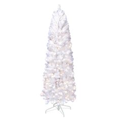 a white artificial christmas tree on a stand