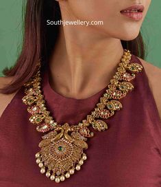 Mango Mala Jewellery, Kundan Haram, Antique Haram, Mango Haram, Temple Jewellery Earrings, Bridal Jewellery Inspiration, Kundan Jewellery Bridal, Antique Gold Earrings, Bridal Necklace Designs